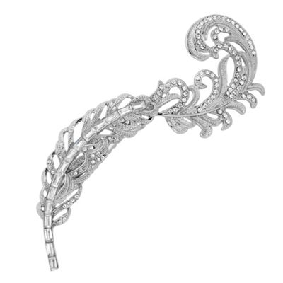 Designer silver crystal peacock feather hair clip